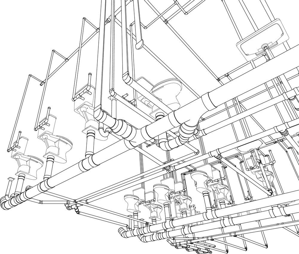 3d,Illustration,Of,Building,,Construction,,And,Piping